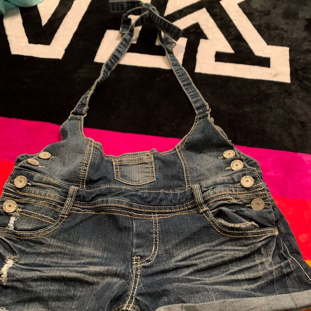 Denim shirt halter overalls. Size 11